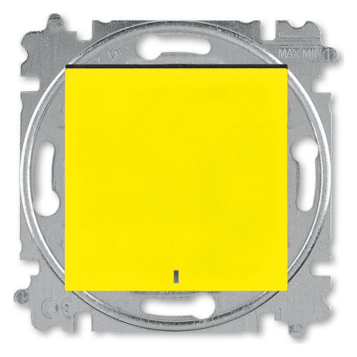Выключатель одноклавишный кнопочный ABB LEVIT с подсветкой, желтый // дымчатый черный, 2CHH599147A6064