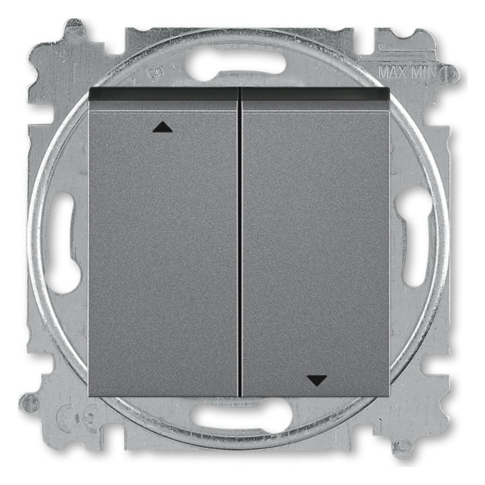 Выключатель для жалюзи 2-клавишный ABB LEVIT, механический, сталь // дымчатый черный, 2CHH598845A6069