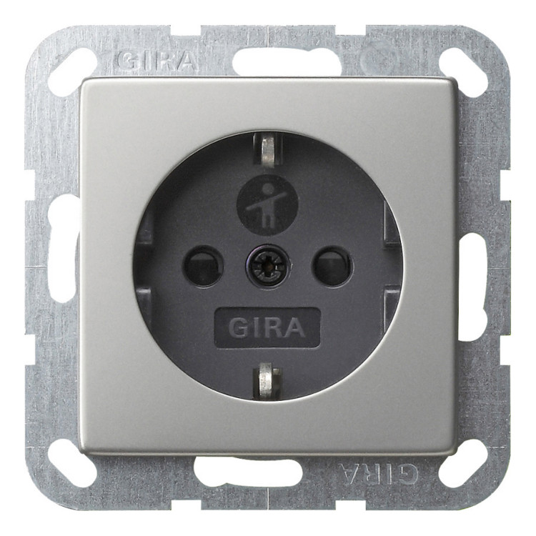 Розетка Gira SYSTEM 55, с заземлением, со шторками, серый, 0453600