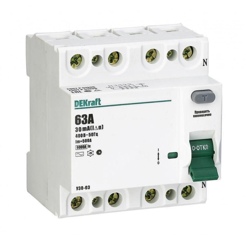 Выключатель дифференциального тока (УЗО) Schneider Electric 4п 63А 30мА тип AC 6кА УЗО-03  14081DEK