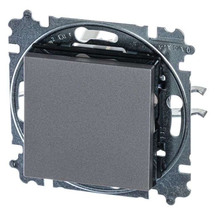Выключатель одноклавишный кнопочный ABB LEVIT, сталь // дымчатый черный, 2CHH599145A6069