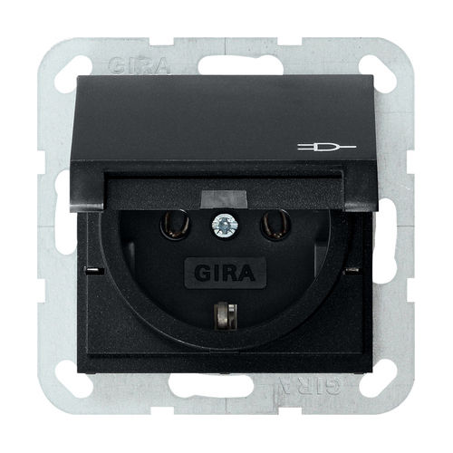 Розетка Gira SYSTEM 55, с заземлением, , черный матовый, 0454005
