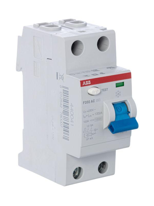 Выключатель дифференциального тока (УЗО) ABB 2п 63А 100мА тип AC F202  2CSF202001R2630