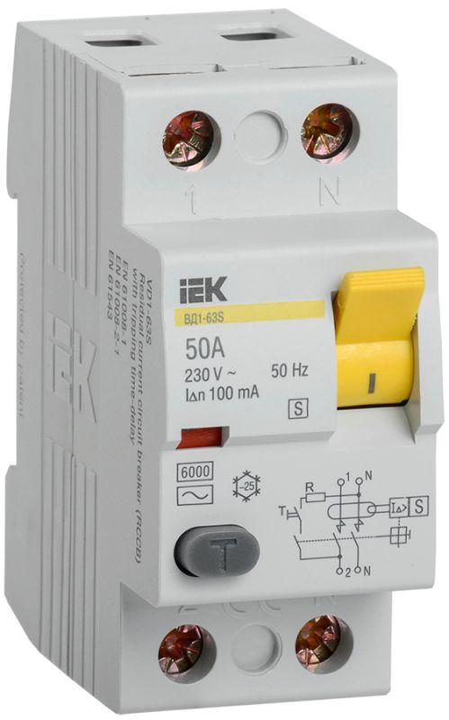 Выключатель дифференциального тока (УЗО) IEK 2п 50А 100мА тип ACS ВД1-63S  MDV12-2-050-100