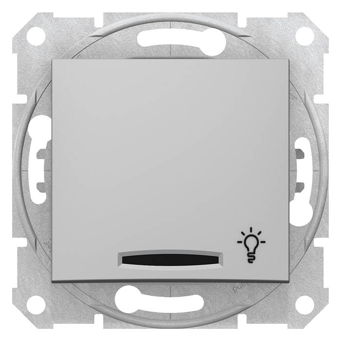 Выключатель одноклавишный кнопочный Schneider Electric SEDNA с подсветкой, алюминий, SDN1800160