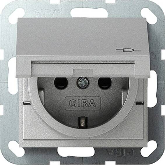 Розетка Gira SYSTEM 55, с заземлением, , со шторками, алюминий, 041426