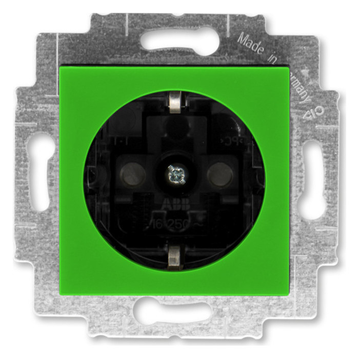 Розетка ABB LEVIT,  со шторками, зеленый // дымчатый черный, 2CHH203457A6067