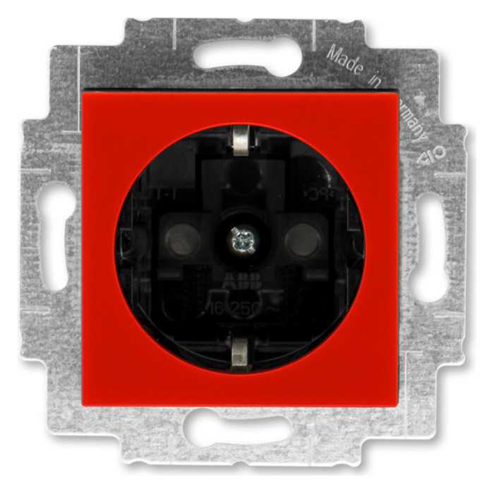 Розетка ABB LEVIT,  со шторками, красный // дымчатый черный, 2CHH203457A6065