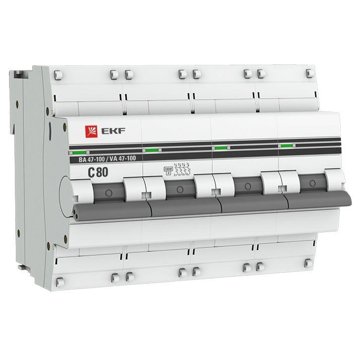Автоматический выключатель EKF 4п C 80А 10кА ВА 47-100 PROxima  mcb47100-4-80C-pro