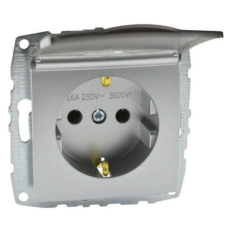 Розетка с заземлением механизм с крышкой серебро Mono Electric Despina/ Larissa 500-002121-118
