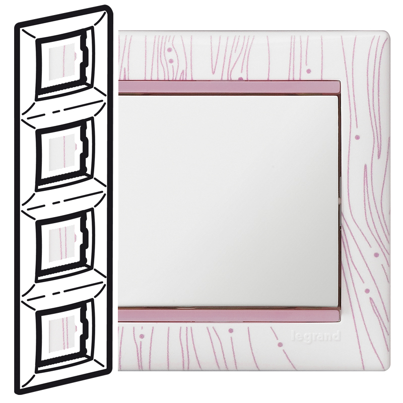 Рамка 4П верт. розовый кварц