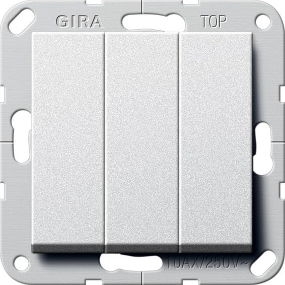 Трехклавишный выключатель Gira SYSTEM 55, алюминий, 283226