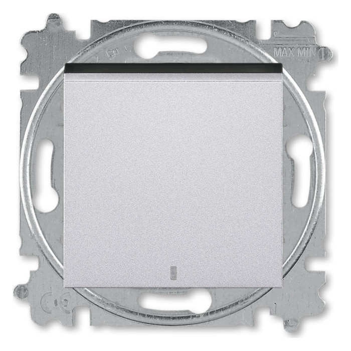 Выключатель одноклавишный кнопочный ABB LEVIT с подсветкой, серебро // дымчатый черный, 2CHH599147A6070