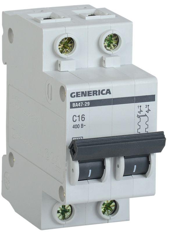 Автоматический выключатель IEK 2п C 16А 4.5кА ВА47-29 GENERICA  MVA25-2-016-C