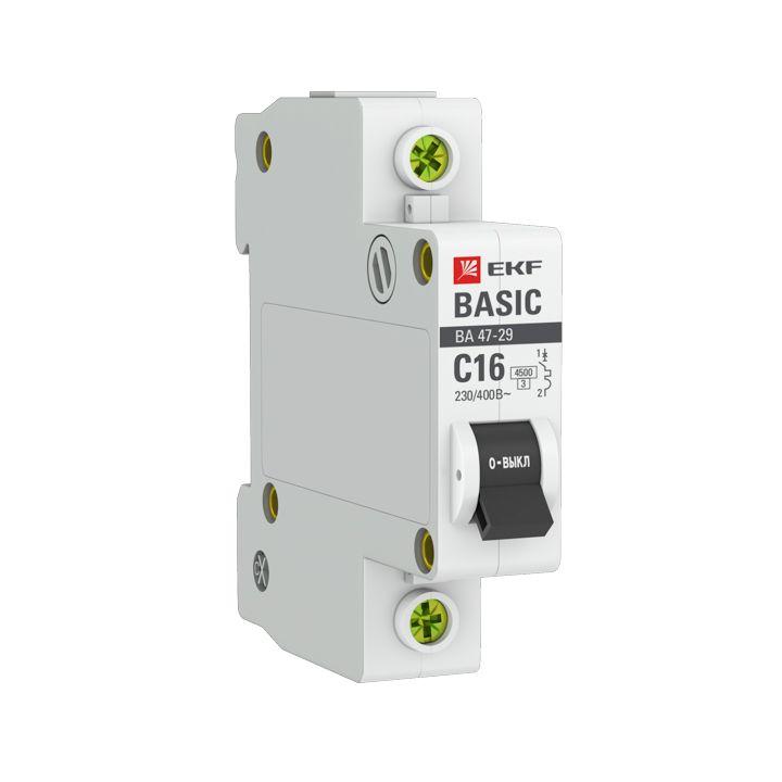 Автоматический выключатель EKF 1п C 16А 4.5кА ВА 47-29 Basic  mcb4729-1-16C
