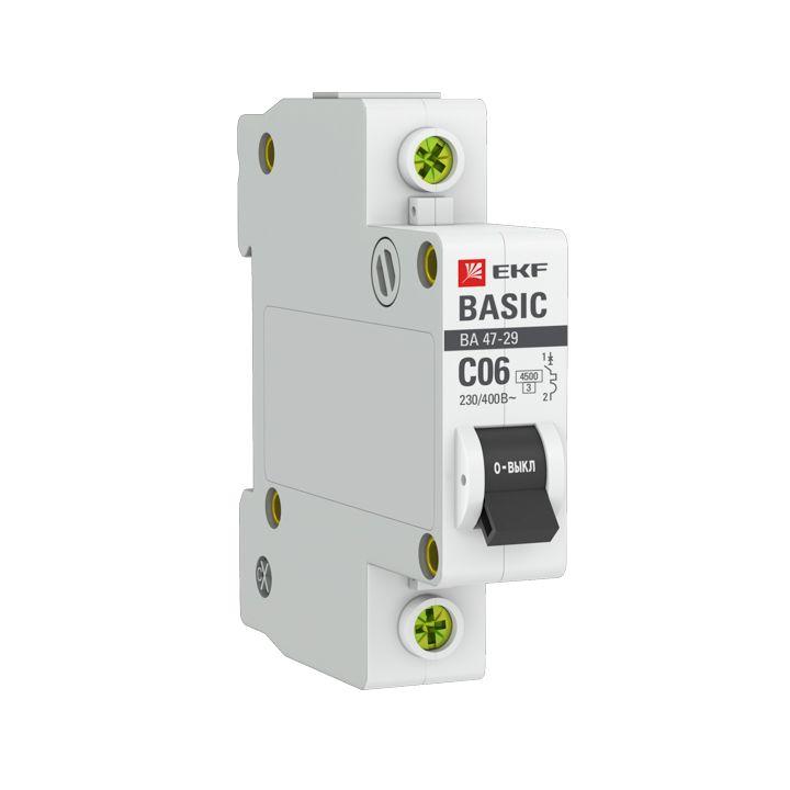Автоматический выключатель EKF 1п C 6А 4.5кА ВА 47-29 Basic  mcb4729-1-06C