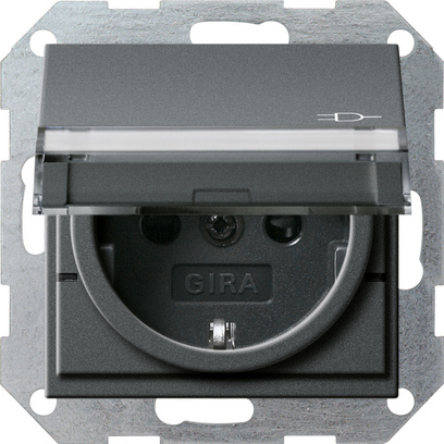 Gira S-55 Антрацит Розетка с крышкой, с затвором (shutter) и символом  и полем для надписи
