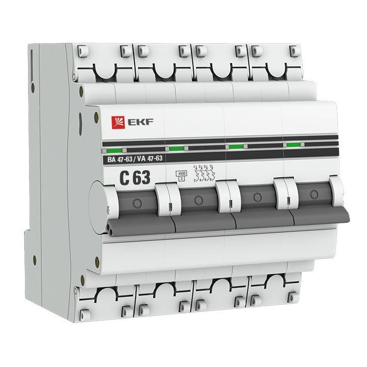 Автоматический выключатель EKF 4п C 63А 4.5кА ВА 47-63 PROxima  mcb4763-4-63C-pro