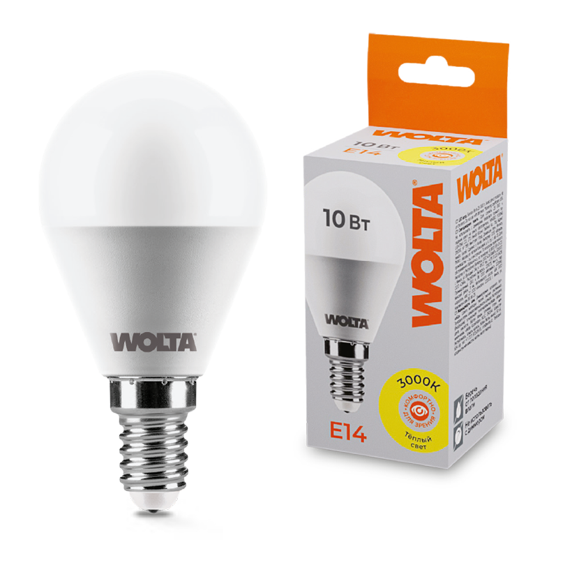 Светодиодная лампа WOLTA 25Y45GL10E14 10Вт 3000K E14