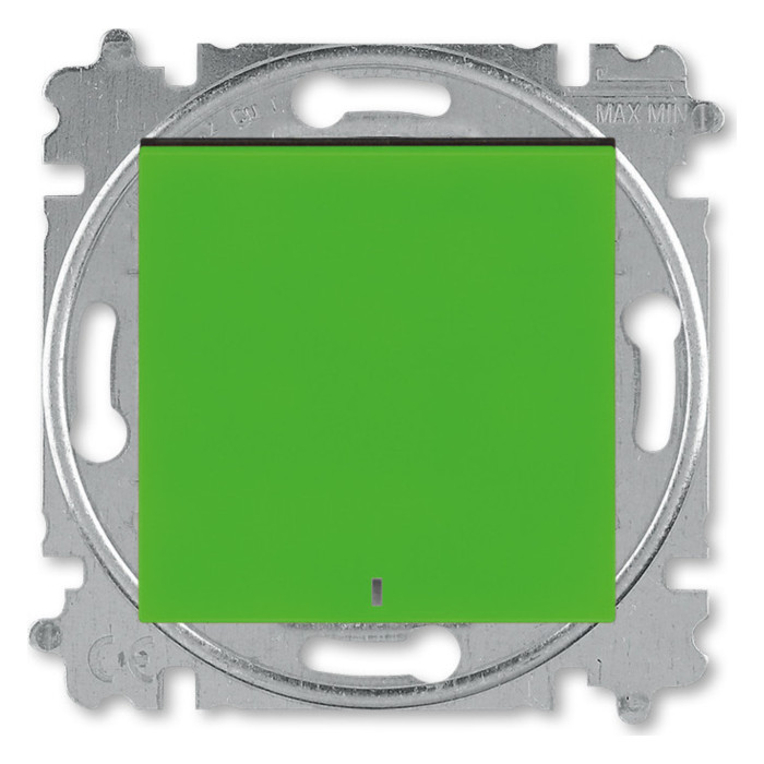 Выключатель одноклавишный ABB LEVIT с подсветкой, зеленый // дымчатый черный, 2CHH590146A6067