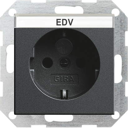 Gira S-55 Антрацит Розетка с/з с затвором (shutter), символом  и полем для надписи