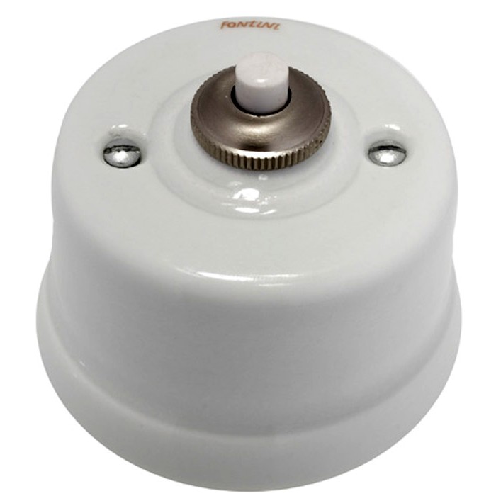 Ретро выключатель одноклавишный кнопочный Fontini GARBY, белый//коричневый, 30312132