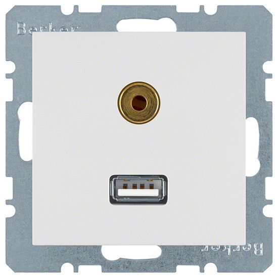 Розетка USB+mini-jack Berker, скрытый монтаж, белый, 3315398989