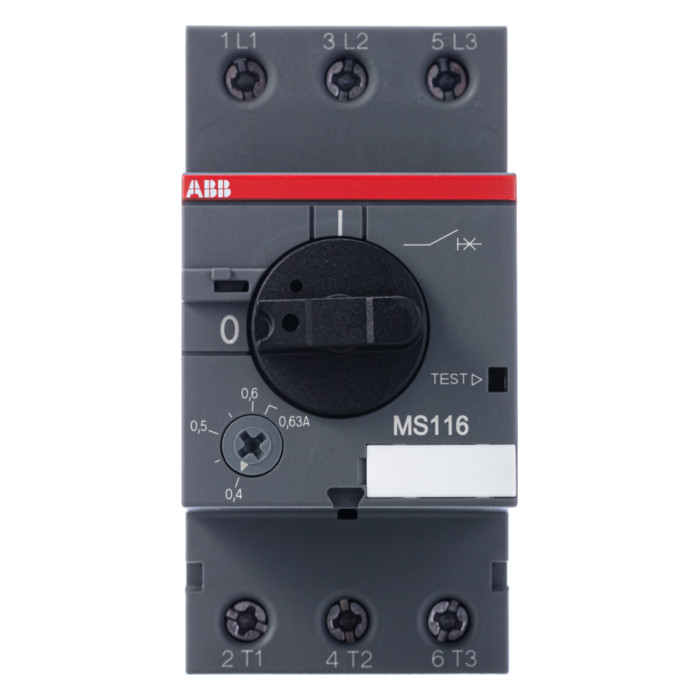 Силовой автомат для защиты двигателя ABB MS116 0.63А 3P, термомагнитный расцепитель, 1SAM250000R1004