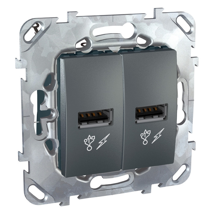 Розетка USB Schneider Electric UNICA TOP, скрытый монтаж, графит, MGU5.928.12ZD