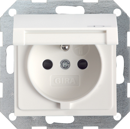 Gira Розетка с заземляющим штифтом. с затвором (shutter) и символом  и крышкой