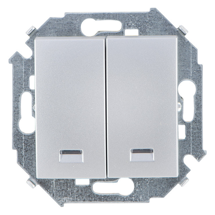 Выключатель двухклавишный кнопочный Simon SIMON 15 с подсветкой, 4000 Вт, алюминий, 1591392-033