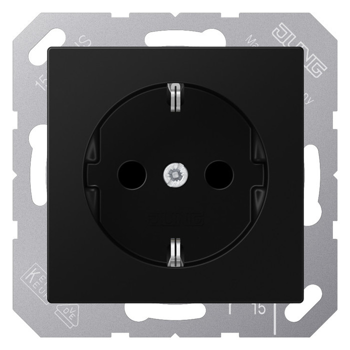 Розетка Jung A 500, скрытый монтаж, с заземлением, черный матовый, A1520NBFSWM