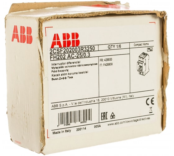 Выключатель дифференциального тока ABB FH202 2P 25A/0,3A
