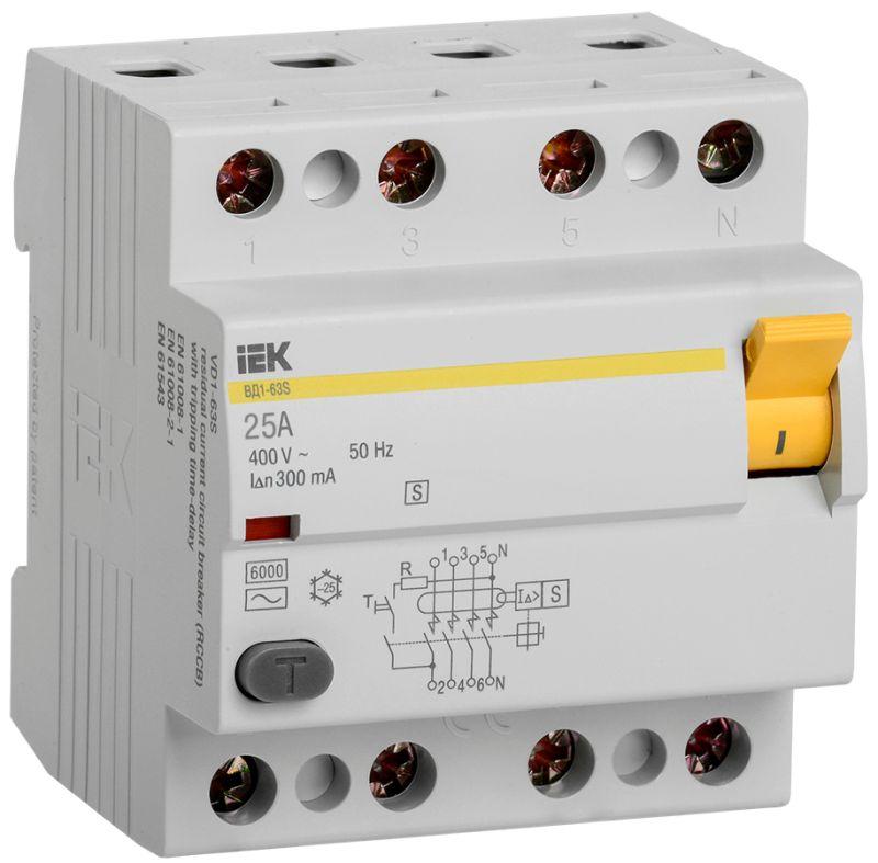 Выключатель дифференциального тока (УЗО) IEK 4п 25А 300мА тип ACS ВД1-63  MDV12-4-025-300