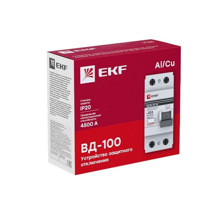 Выключатель дифференциального тока (УЗО) 2п 40А 100мА тип AC ВД-100 (электромех.) PROxima EKF elcb-2-40-100-em-pro