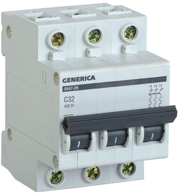 Автоматический выключатель IEK 3п C 32А 4.5кА ВА47-29 GENERICA  MVA25-3-032-C
