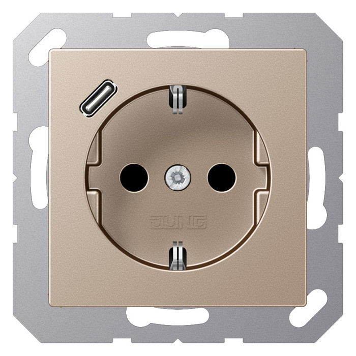 Розетка с USB Jung A 500, скрытый монтаж, с заземлением, шампань, A1520-18CCH