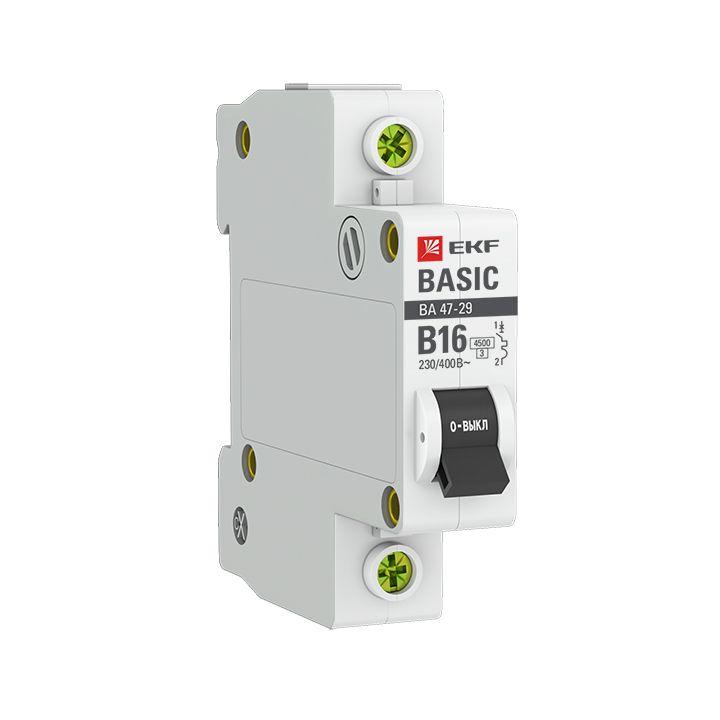 Автоматический выключатель EKF 1п B 16А 4.5кА ВА 47-29 Basic  mcb4729-1-16-B