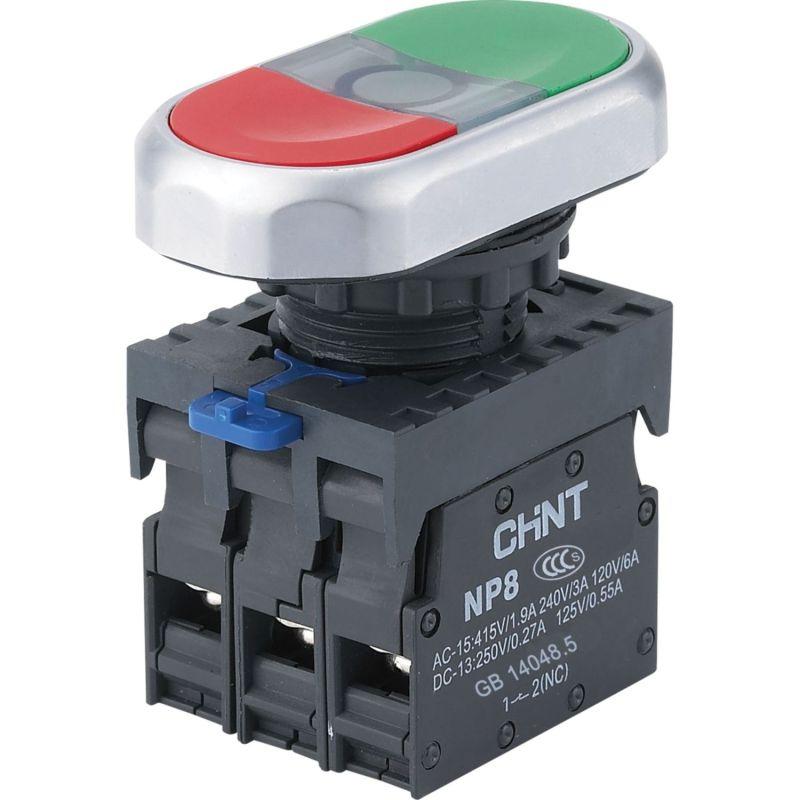 Кнопка двойная NP8-11SD/6 AC110-230В(LED) 2НЗ IP65 (R) син. CHINT 667629