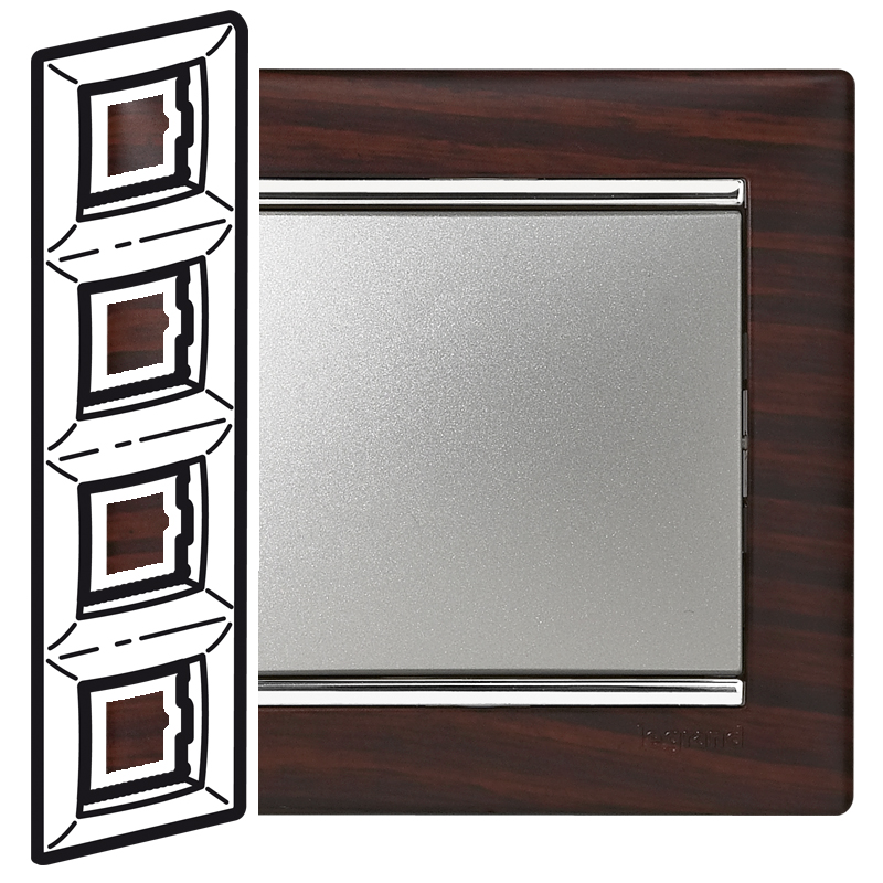 Рамка 4п вер ТемнДер/Сереб VLN