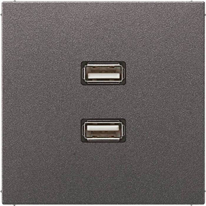 Розетка 2xUSB Jung LS METAL, скрытый монтаж, антрацит, MAAL1153AN