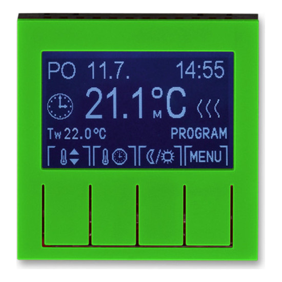 Терморегулятор универсальный программируемый ABB LEVIT, с дисплеем, зеленый // дымчатый черный, 2CHH911031A4067