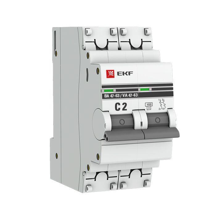 Автоматический выключатель EKF 2п C 2А 4.5кА ВА 47-63 PROxima  mcb4763-2-02C-pro