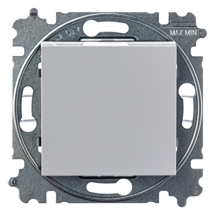 Выключатель одноклавишный кнопочный ABB LEVIT, серый // белый, 2CHH599145A6016