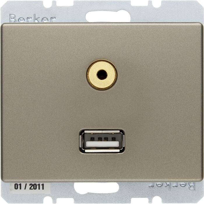 Розетка USB//аудио 3,5мм Berker ARSYS, скрытый монтаж, светло-бронзовый, 3315399011