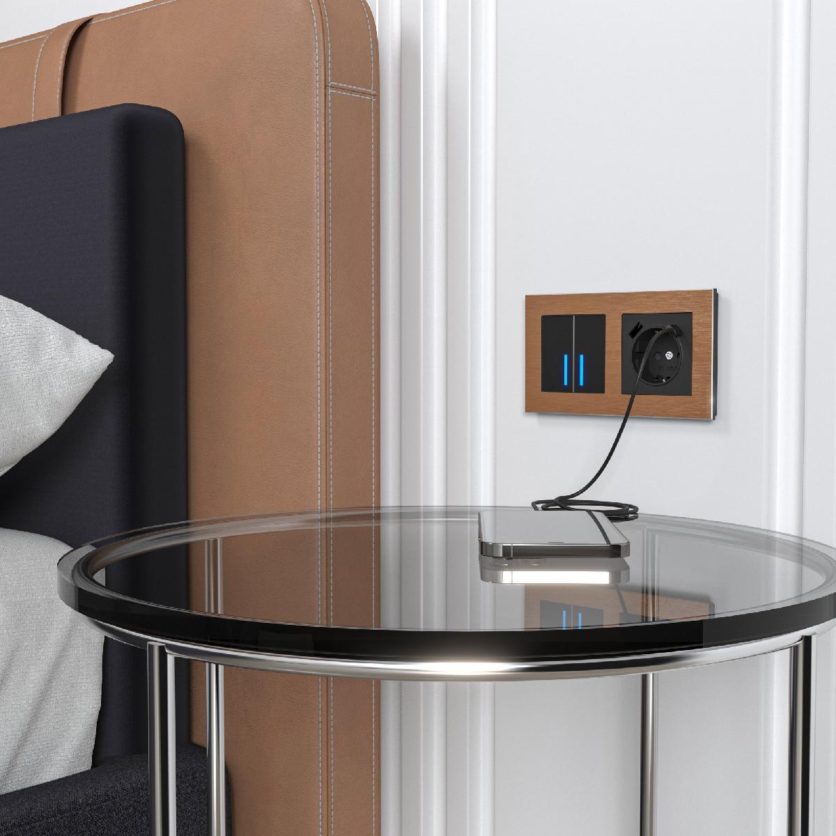 Розетка с заземлением, шторками и USB тип A+C (черный матовый) W1171708