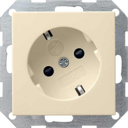 Gira S-55 Крем глянц Розетка с/з с поворотом на 30 градусов, с затвором (shutter) и символом