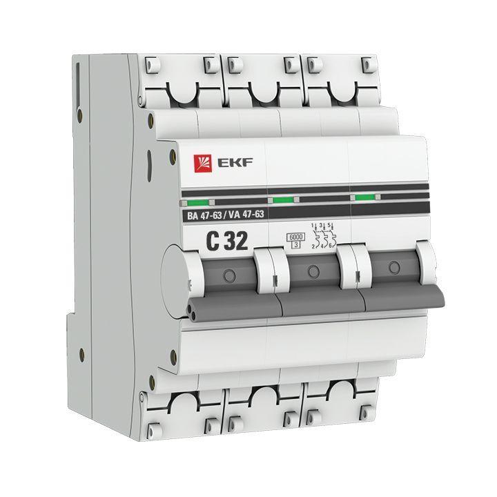 Автоматический выключатель EKF 3п C 32А 6кА ВА 47-63 PROxima  mcb4763-6-3-32C-pro
