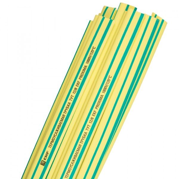 Термоусаживаемая трубка ТУТ нг 10//5 желто-зеленая в отрезках по 1м EKF PROxima