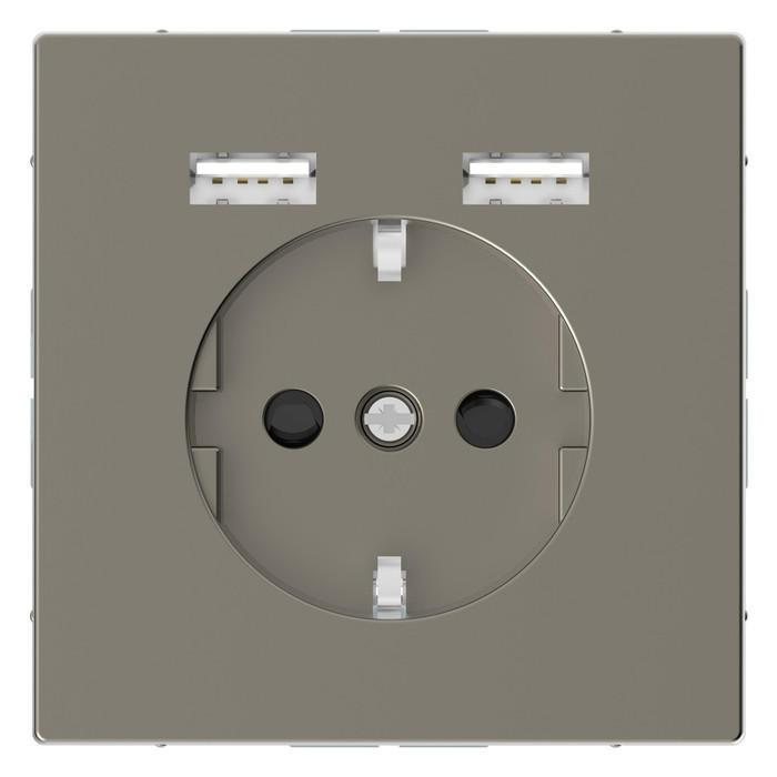 Розетка с 2xUSB Schneider Electric MERTEN D-LIFE, скрытый монтаж, с заземлением, никель, MTN2366-6050